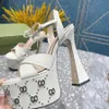 Plattform klackar Sandaler Studdade utsmyckade ankelremmen Öppen tå Chunky Block Heels Luxury Designer Heels Dinner Party Shoes 35-40 med låda