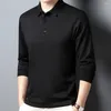 Herr t-skjortor skjorta trendig lapel långärmad casual t-shirt mjuk textur fast färg topp för höstvinter