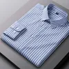 Camisas de vestir para hombre, camisa de manga larga, lujosa, resistente a las arrugas, a rayas, sin hierro, de alta calidad, informal, de negocios, seda de hielo