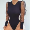 Chemisiers pour femmes Body sexy pour femmes Tops Taille haute String Justaucorps Maille Transparent Puffy Manches longues Slim Bodycon Stretchy Romper Playsuit