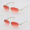 New Designer Rimless Diamond cut Lens Sunglasses Original White Genuine Natural Horn Sunglasses Male and Female 8200757A metal frame Square Lens Size 60-18-140mm