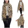 Lenços Tan Leopard Imprimir Xales Envoltórios para Senhoras Inverno Quente Longo Lenço Macio Textura de Pele Animal Pashminas Xale