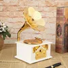 Decoratieve beeldjes Antieke houten hand crank Music Box retro metal phonograph creatieve geschenken Home Classic ornament Kids speelgoed