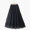 Skirts Cake Princess Long Tulle Skirt for Women Spring Summer Elastic High Waist Layer Cake Fresh Sweet Coffee Skirts Female 230425