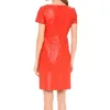 Женская кожаная женская короткая юбка из натуральной мягкой овечьей кожи, праздничная одежда, женское красное платье