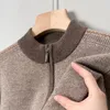 Herrtröjor vinter ren ulltröja zip-up turtleneck affär casual förtjockning varm färg botten skjorta