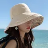 Brede rand hoeden vrouwen grote dubbelzijdige solide kleur bloemenprint emmer hoed camping wandel strandvakantie hoofddeksels voor tieners meisje