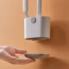 Suporte para escovas de vaso sanitário WIKHOSTAR Conjunto de escova de vaso sanitário montado na parede com suporte de drenagem de silicone de cabeça plana escova de limpeza de cerdas macias flexíveis 231124