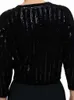 T-shirts pour femmes DesireFair 2023 Design de mode femmes printemps et automne noir banlieusard Style élégant tricoté paillettes col en v à manches longues haut