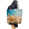 Evening Bags Thick Rope Women Tote Plant Eco Reusable Shopper Bag Starfish Shell Printed Handbags Summer High Capacity Linen Beach