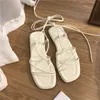 Sandalen Vrouwen Zomer Nieuwe 2023 Strand Mode Sexy Platte Casual Cross-Tie Open Teen Fairy Stijl Smalle Band schoenen Zwart Rome Sandalen L230704