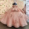 Rose Gold Shiny Sweetheart Ball Gown Quinceanera Dress Appliques Flowers Off Shoulder Sweet Years Vestidos De XV Anos