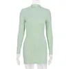 Casual Dresses Light Green Female Open Back Sexy Autumn Brand Streetwear O-neck Full Sleeve Slim Patchwork Club Party Dress For Lady