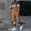 Tracksuits voor heren Autumn Men Clothing 3D Print Line Heren Long Mouwen T-Shirtpants 2pcs Sets Male Tracksuit Sportwaer Jogger Outfit Suit voor Men 230425
