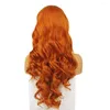 Ginger Orange Synthetic For Women Long Body Wave Lace Front Daily Use Cosplay Replacement Natural Looking