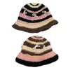 Baskenmütze für Damen, handgefertigt, gehäkelt, Y2k-Mode, Schleife, gestreift, gestrickt, Fischerhut