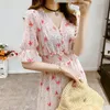 Casual Kleider Vergrößern Korean Puffärmel Chiffon Partykleid Mode Casual Blumen V-Ausschnitt Minikleid Grace Herbstkleider für Frauen 230425