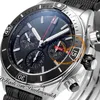 BLS Chronomat B01 ETA Valjoux A7750 Automatik-Chronograph Herrenuhr 44 Keramiklünette Schwarzes Stick-Zifferblatt Gummi AB0136251B2S1 Super Edition Reloj Hombre Puretime D4