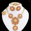 Colar brincos conjunto de jóias exclusivas moda cor de ouro feminino africano brinco pulseira e anel 18k banhado