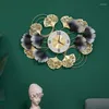 Настенные часы китайский стиль Ginkgo Biloba Clock Modern Dining Living Art Creative Mute Watch Metal Decor