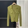 Women's Sweaters Green Color Women Knitting Sweater Pullovers Sexy Full Sleeves Pring V-Neck Single Buttons Strechy Jumpers Cardigans
