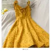 Casual jurken zomer v-neck floral print jurk dames mouwloze spaghetti riem sexy highwaist slanke sundress vakantie mini-japon