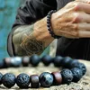 Bracelet en pierre volcanique pour hommes, perles en bois de lave de 8mm, chaîne de poignet de bouddha tibétain, bijoux pour femmes et hommes, cadeau, nouveaux Bracelets