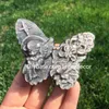 Natural Silver Shine Ossidiana Farfalla Angelo Teschio Artigianato Splendida Energia di Guarigione Positiva Cristallo di Quarzo Scolpito Moon Angel Figurine per Meditazione Witchy Decor