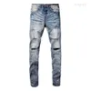 Hoge kwaliteit paarse ontwerper Stack Europese gescheurde Jean Denim versie Slim Fit Licht Normaal Klassiek Veelzijdig Casual Herenmode Broek 29-40