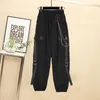 Herrspårar arens Techwear Autumn 2023 Men Chain Cargo Pants Chian Blus Vest Streetwear Harajuku 3 Piece Set For