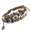 Design clássico Evil Eye Charm Bracelet Três jóias de pulseiras de couro em camadas para homens