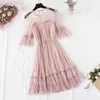 Casual Kleider 2023 Weibliche Oansatz Sterne Pailletten Mesh Shiny Fairy Dress Frauen Elegant Bling Gaze Flare Sleeve Temperament Vestidos