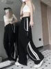 Pantalones de mujer Casual sueltos de cintura alta a rayas cordón todo fósforo Pantalones Primavera Verano Y2k Harajuku Vintage Pantalones de chándal mujeres 2023