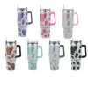 40oz Bling Rhinestone Cow Print Mugs Chocolate Milk Cowprint Coffee Cups Bling Tumblers with Lid and Straws AU05