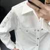 Camicie casual da uomo Cerchio di metallo Design manica lunga Cargo Shirt Abbigliamento Autunno Fresco Allentato Ropa Hombre Plus Size Blusas Camisas De