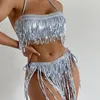 Stage Wear Nightclub Female Dj Disco Gogo Dance Troupe Costume Sexy Shiny Tassel Strap Bikini Set Pole Clothing DN14925