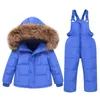 Ensembles de vêtements 2023 Enfants Set Down Veste Hiver Bébé Jarretelles Pantalon Enfant Fille Ski Costume Garçons Enfants Vêtements Enfant Combinaison