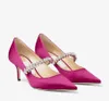 Lady Sandals Pumps Patent Leather Bing Pump 65mmのかかと豪華なクリスタルストラップ先の尖ったつま先オーレリークラシックスタイルの結婚式のパーティードレスハイヒール