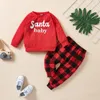 Kinder Socken Kleinkind Baby Mädchen Anzug Weihnachten Buchstaben Drucke Langarm Top Plaid Junior Trainingsanzüge Mädchen Set Outfit 231124