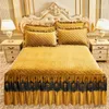 Gonna da letto Biancheria da letto in pizzo di velluto di cristallo RainFire con gonna di pizzo Copriletto in velluto di latte sul letto Queen Size Antiscivolo Princess Sheet Bed 230424