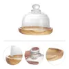 Servis uppsättningar Cake Stand Tray Wood Decor Display Mini Dessert Dome Glass Cupcake Individual