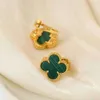 Luxury Classic 4/Four Leaf Clover Charm Live broadcast of Natural Malachite Earrings S Pure Silver High Quality Fashion Commuter