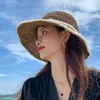 ベレー帽シンプルファッション漁師の帽子夏のストロー女性の編組パール太陽薄い日焼け止めバイザー海辺ビーチ