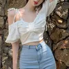 T-shirts pour femmes forme de nœud papillon femmes haut court mode coréenne hors épaule fronde doux Camisole Kawaii Spaghetti sangle Club gilet