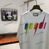 Xinxinbuy Men Designer Tee T Shirt 23SS Lightning Rainbow Gradient Letter短袖女性ブラックアプリコットXS-XL