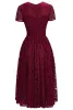 Te längd Korta ärmar Kvällsklänningar Bourgogne Full spetsar SASH JEWEL NECK DUCPER BACK Billiga cocktail Party Gown Designer CPS1154 J0425