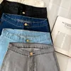 Shorts femininos shorts jeans feminina mulher sólida gorja de streetwear preto mosca as calças elásticas da cintura alta verão All-Match Vintage Casual curto 230425