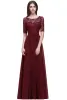 babynice666 Burgundy Bridesmaid Dress with a 3/4 Aleeved Chiffon Dress with Lace Bodice Illusion Sleeve Fully Lined Zip up Back Dresses CPS522