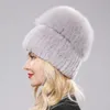 Caps Hats Women Winter Luxury Real Rex Rabbit Fur Hat Sticked Top Natural Cap Genuine Beanies 231124