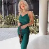 Abiti Dulzura Casual in raso di seta da donna Abito midi Cinturino con spacco laterale Backless Sexy Streetwear 2019 Autunno Inverno Abiti da festa Cena eleganteFBWK